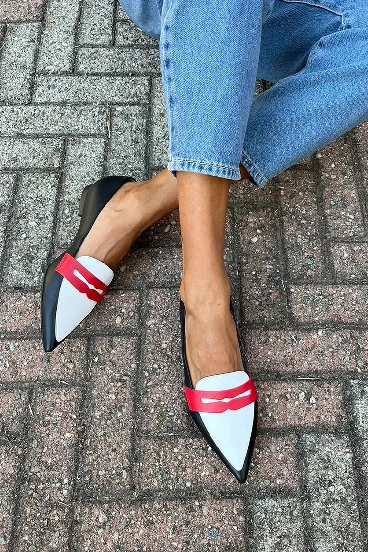 Pointed Toe Contrast Penny Strap Flat Loafers