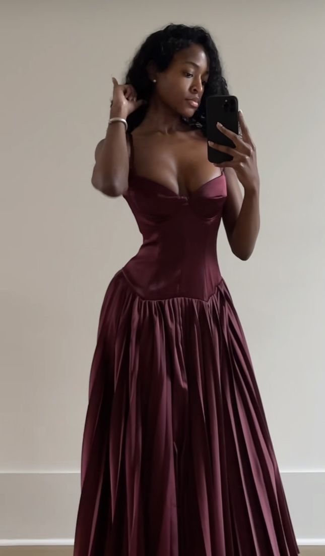 Burgundy Spaghetti Straps A-Line Long Party Dress Birthday Outfits