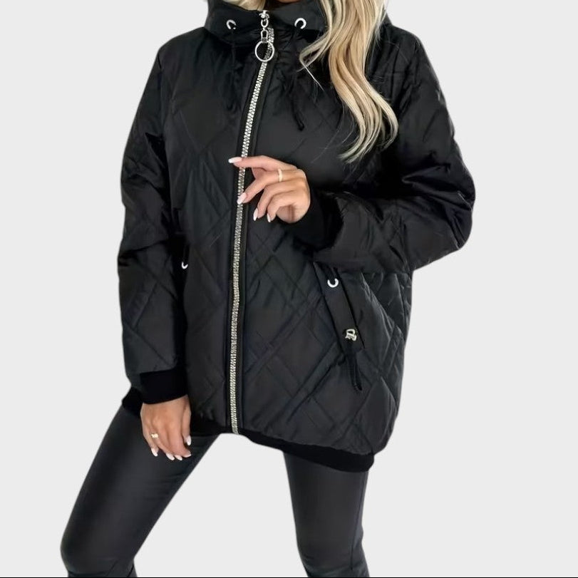Quilted Hooded Zip Front Padded Jacket