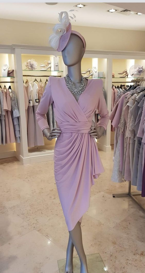 Simple Pure Color V Neck Long Sleeves Party Dress cc1115