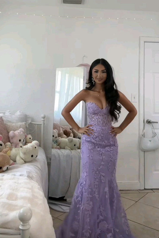 Lace Mermaid Dress Long Sweetheart Formal Evening Lace Up Back Party Dress fg7254