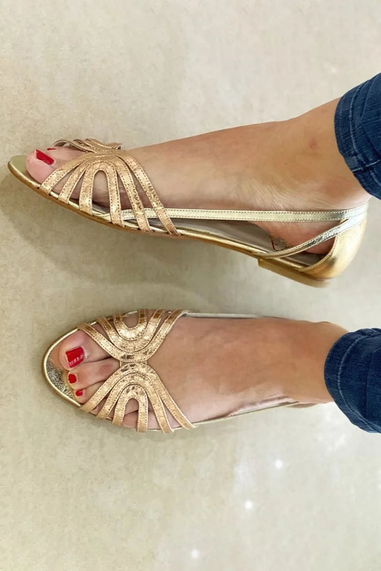 Peep Toe Cut Out Slingback Flat Sandals