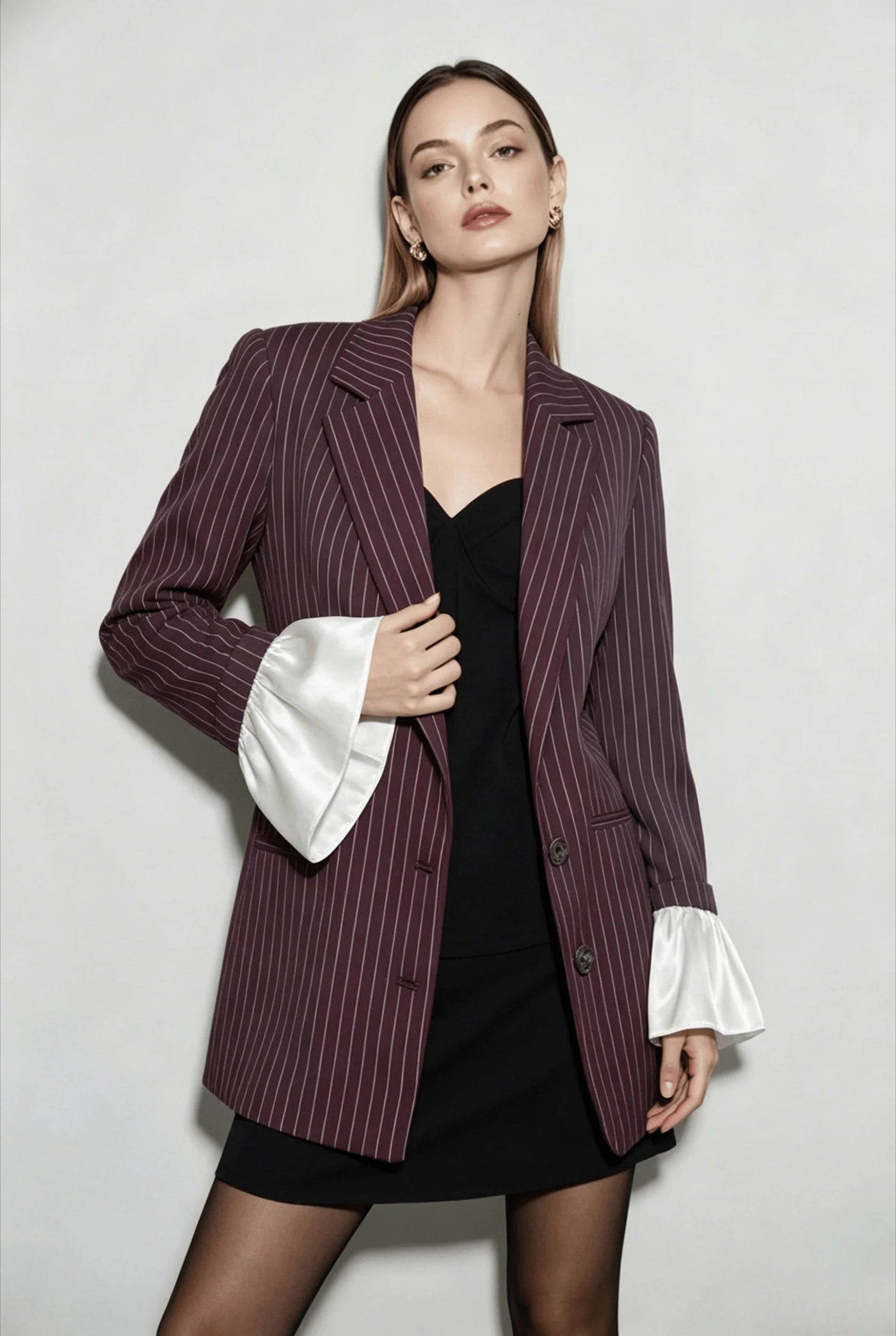 Striped Lace Ruffle Oversized Coat
