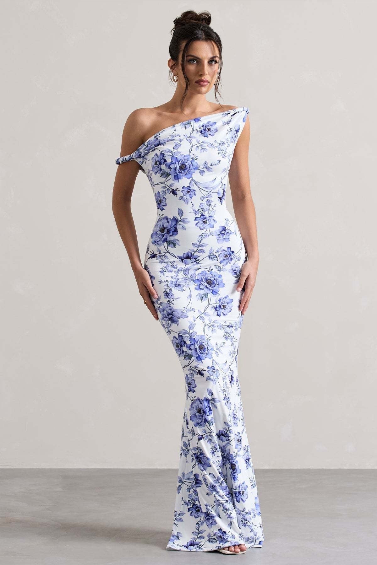 Floral Print One Shoulder Fishtail Bodycon Maxi Dress