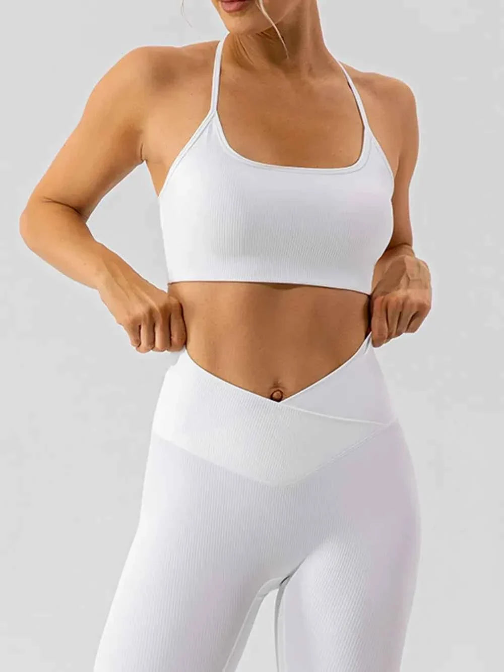 Ribbed Scoop Neck Spaghetti Strap Cropped Sports Bra Top 9