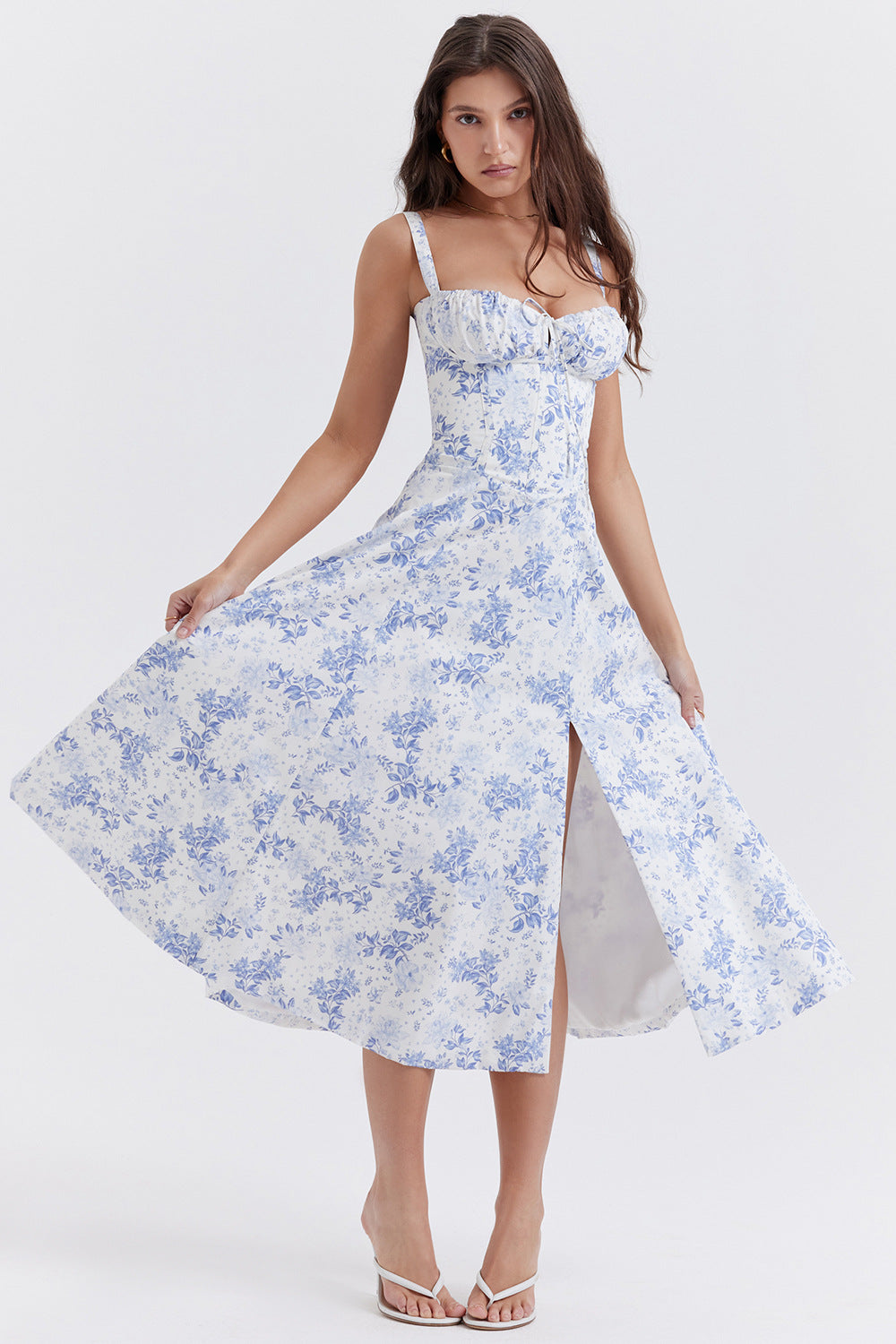 Sweetheart Neck Corset Tie Front Fit and Flare Midi Dress