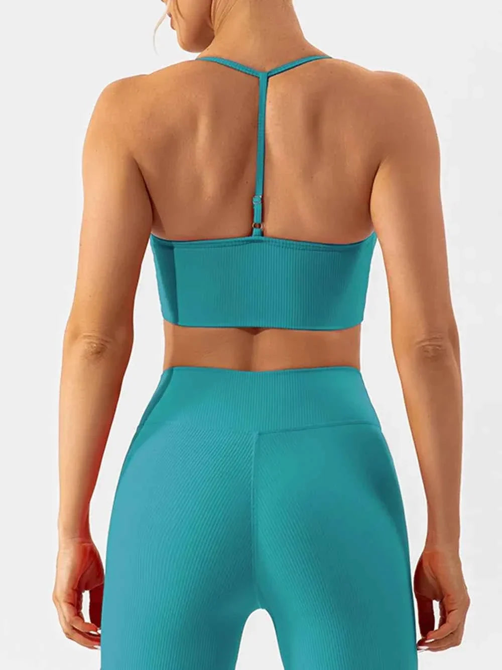 Ribbed Scoop Neck Spaghetti Strap Cropped Sports Bra Top 15