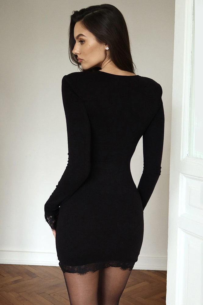 Elegant Lace V-Neck Long Sleeve Bodycon Lace Dress