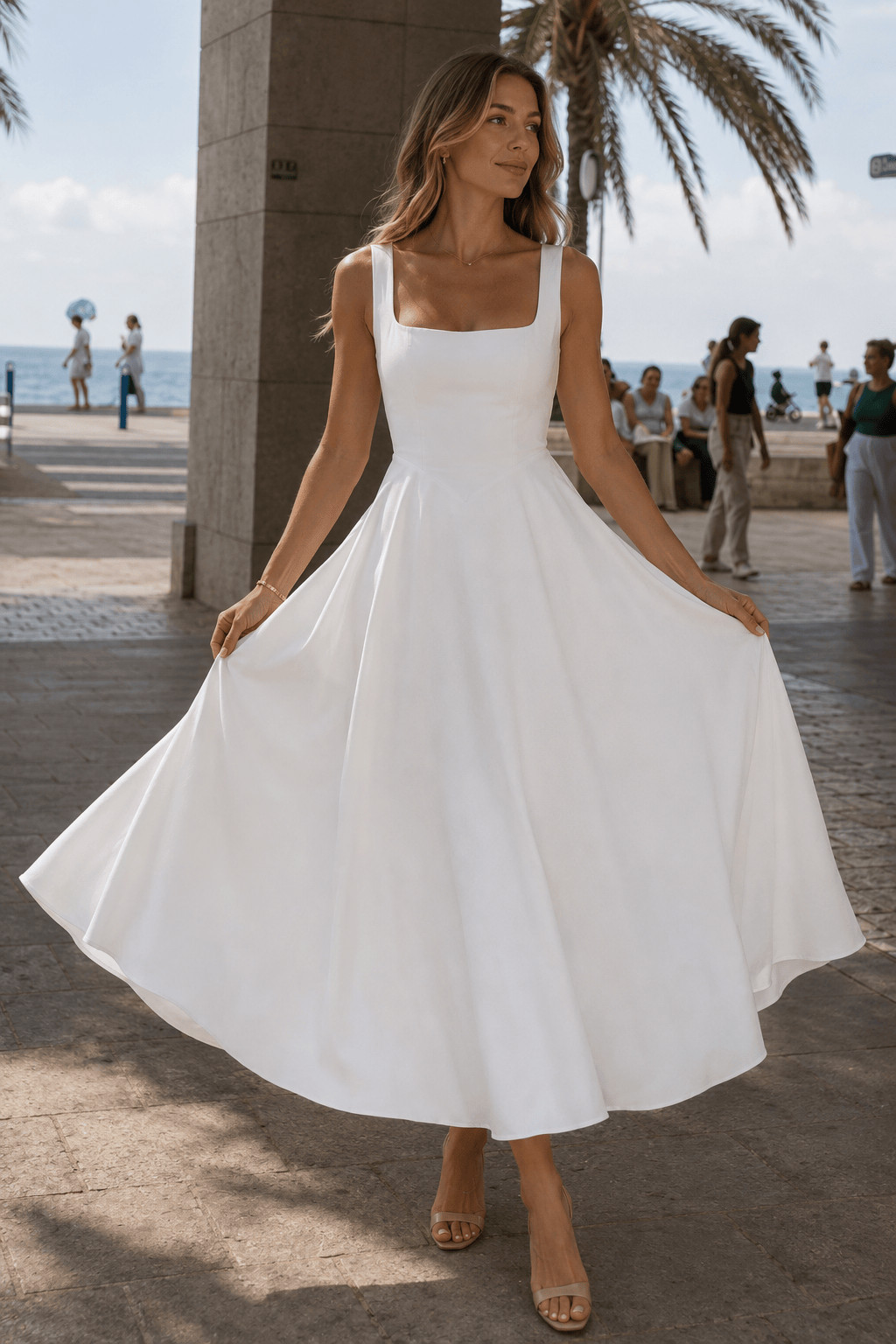 Minimalist Square Neck Slim A Line Slip Dress