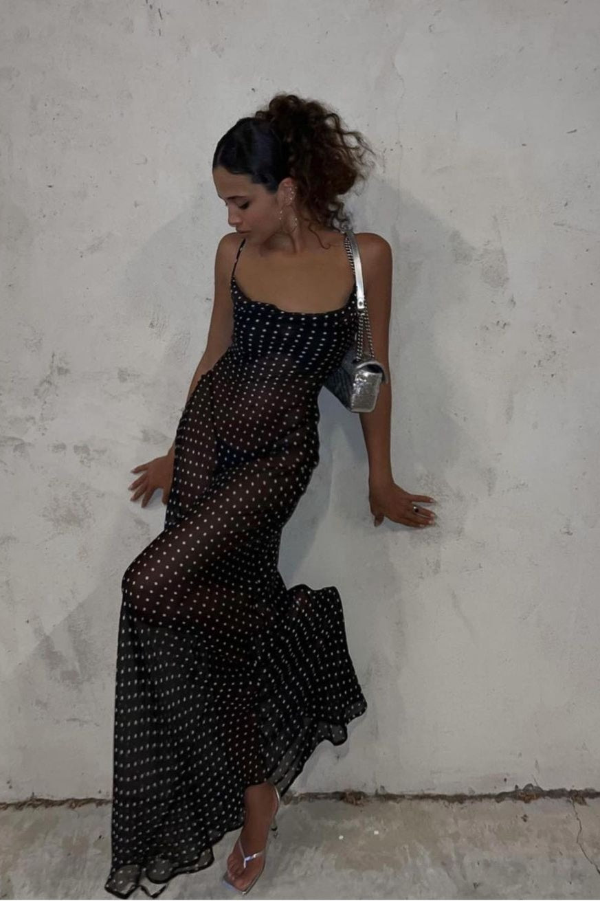 Polka Edition Dot Square Neck Backless Cami Maxi Dress