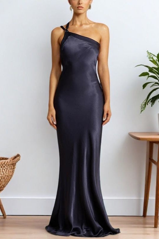Satin One Shoulder Bias Cut Mermaid Gown