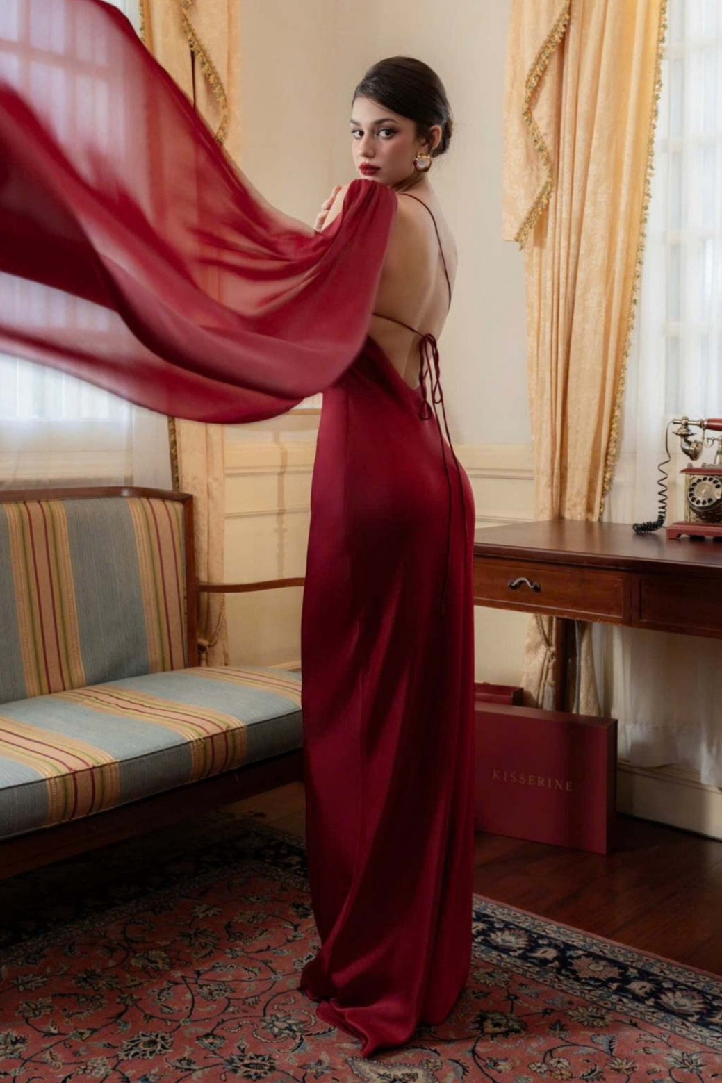 Satin One Shoulder Draped Cape Sheath Gown