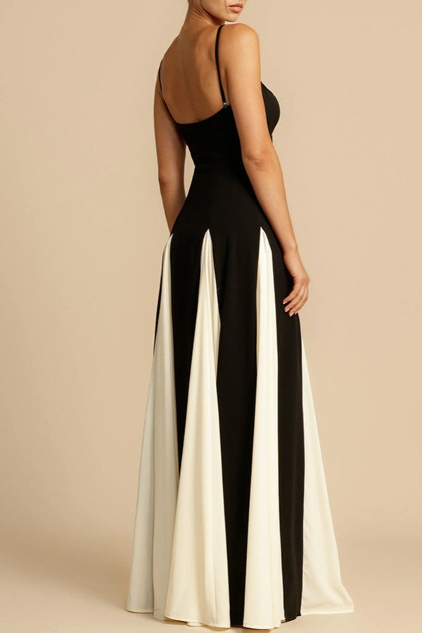 Spaghetti Strap Sweetheart Panelled Fit and Flare Maxi Gown
