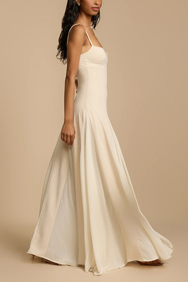 Sweetheart Neck Spaghetti Strap Godet Panel A-Line Maxi Dress 6
