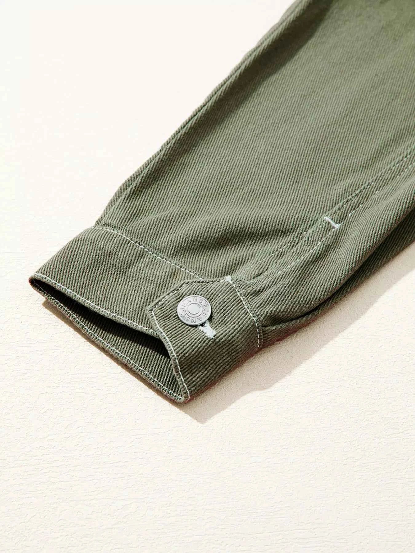 Patched Pocket Collared Button Front Boyfriend Denim Jacket