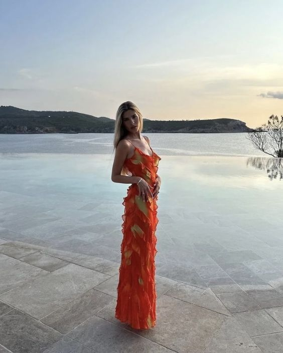 Sexy Straps Chiffon Long Tiered Slit Prom Dress Party Evening Dress cc1789