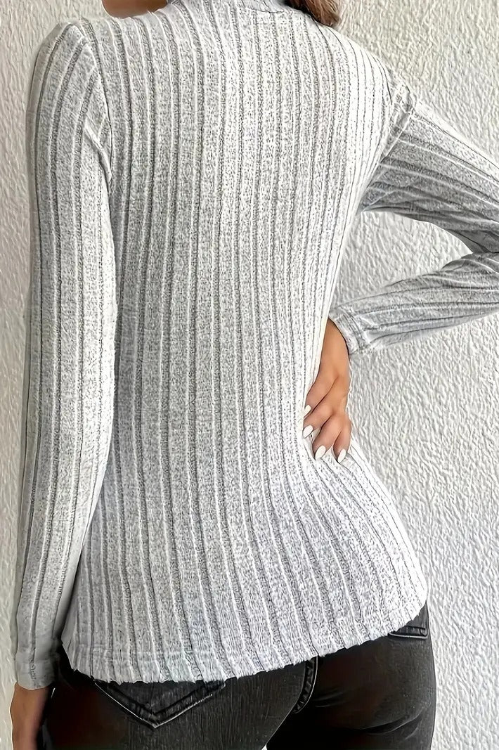 Mock Neck Long Sleeve Slim Fit Ribbed Knit Sweater 20