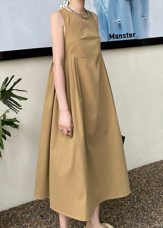 Sleeveless Round Neck High Waist Gathered Pleated Balloon Skirt Maxi Dress