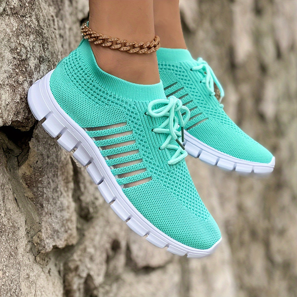 Knit Mesh Lace Up Low Top Sneakers