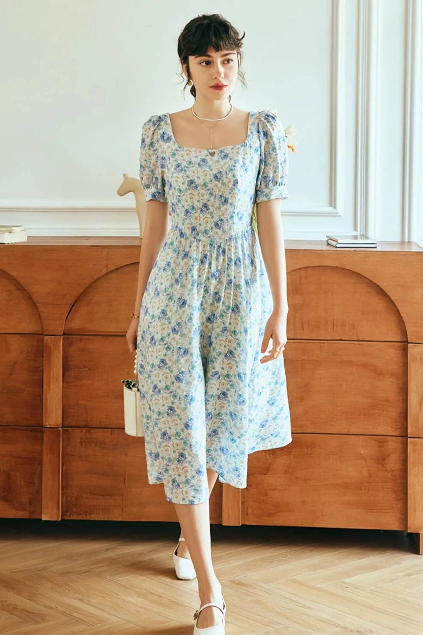 Printed Square Neck Floral Dress
