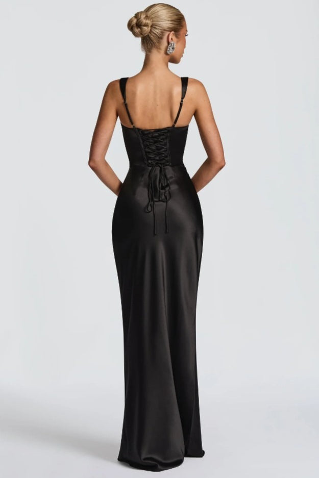 Square Neck Ruched Satin Bodycon Mermaid Dress