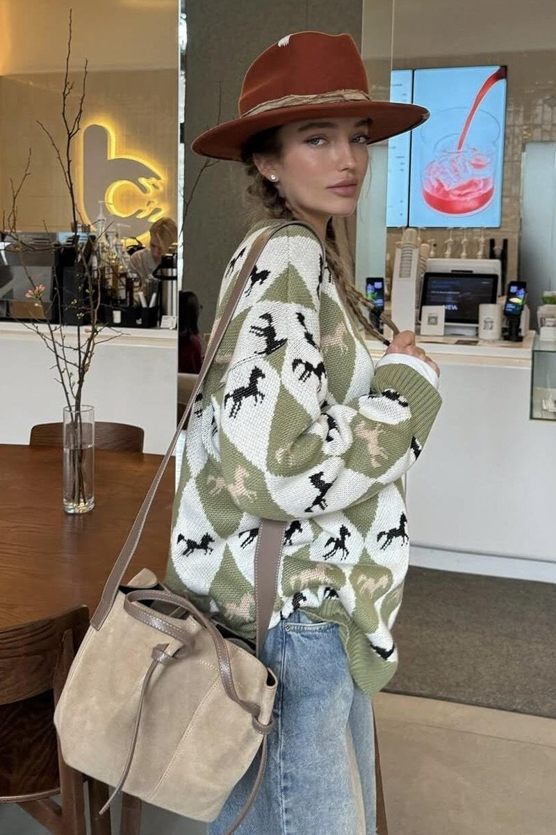 Casual Horse Graphic Pullover Sweater