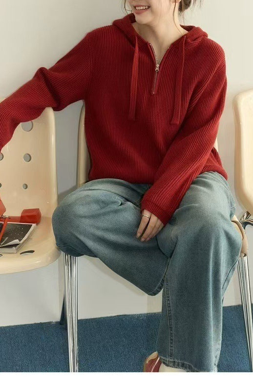 Drawstring Hooded Knit Sweater