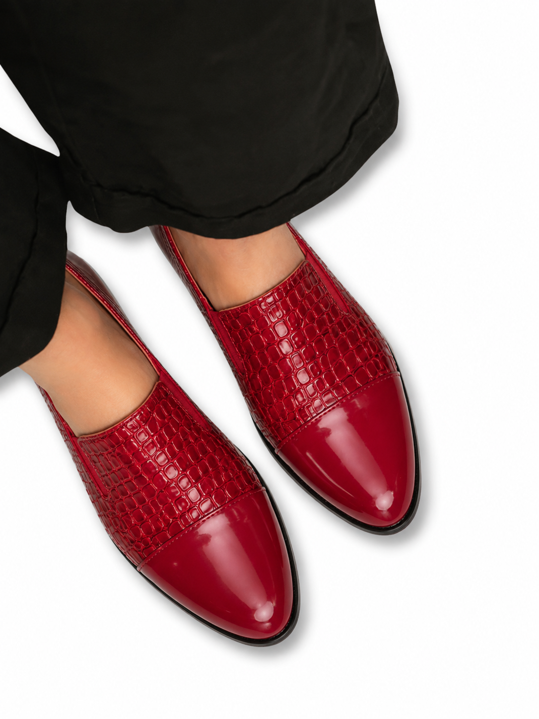 Croc Embossed Cap Toe Slip On Loafers