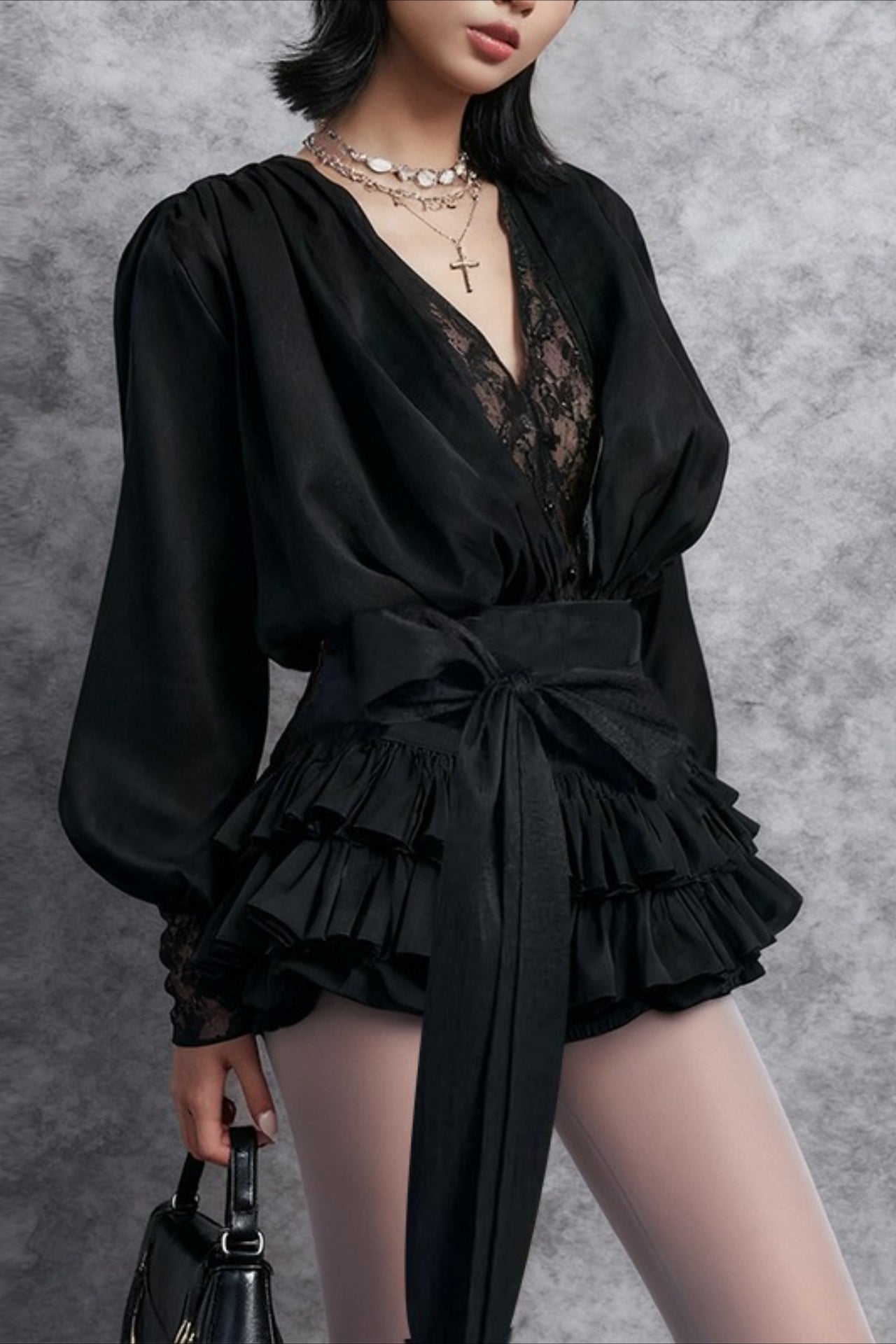 Lace Ruffled Long Sleeve Chic Sexy Mini Dress - View 3