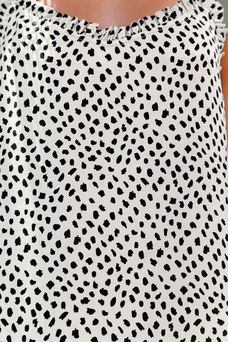 Polka Dot Printed High Low Ruffle Maxi Dress