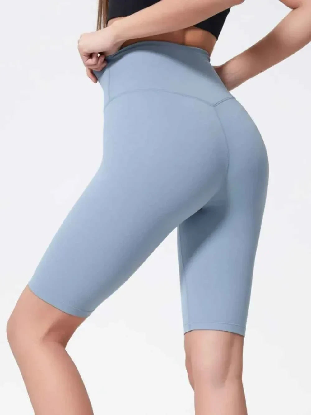 High Waist Wide Waistband Knee Length Active Biker Shorts 8