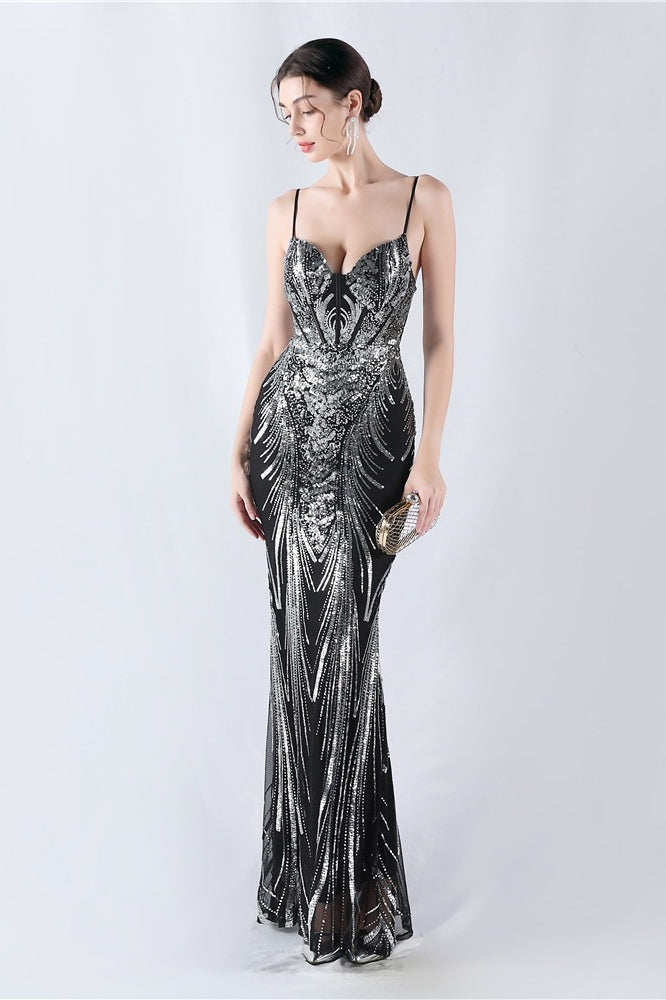 Sequin Spaghetti Strap Sweetheart Mermaid Formal Gown
