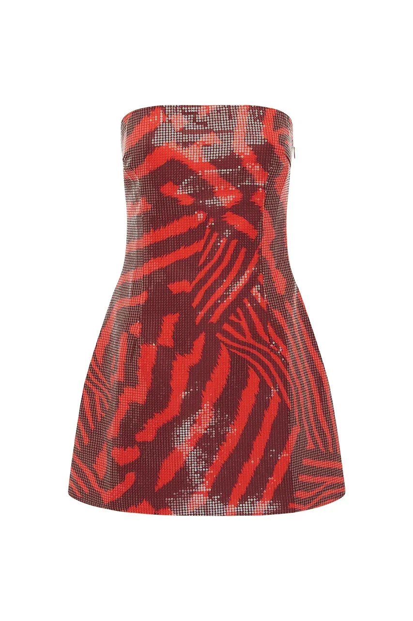 Abstract Stripe Sequin Strapless Bodycon Mini Dress 5