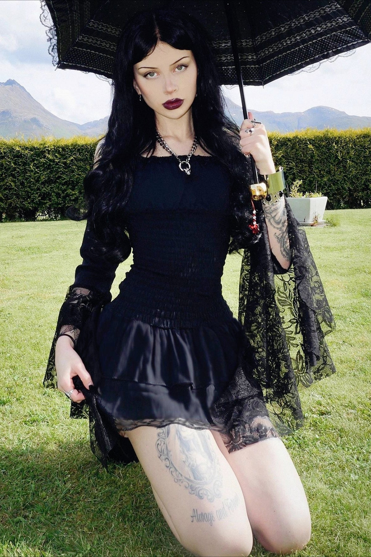 Gothic Lace Bell Sleeve Birthday Dress