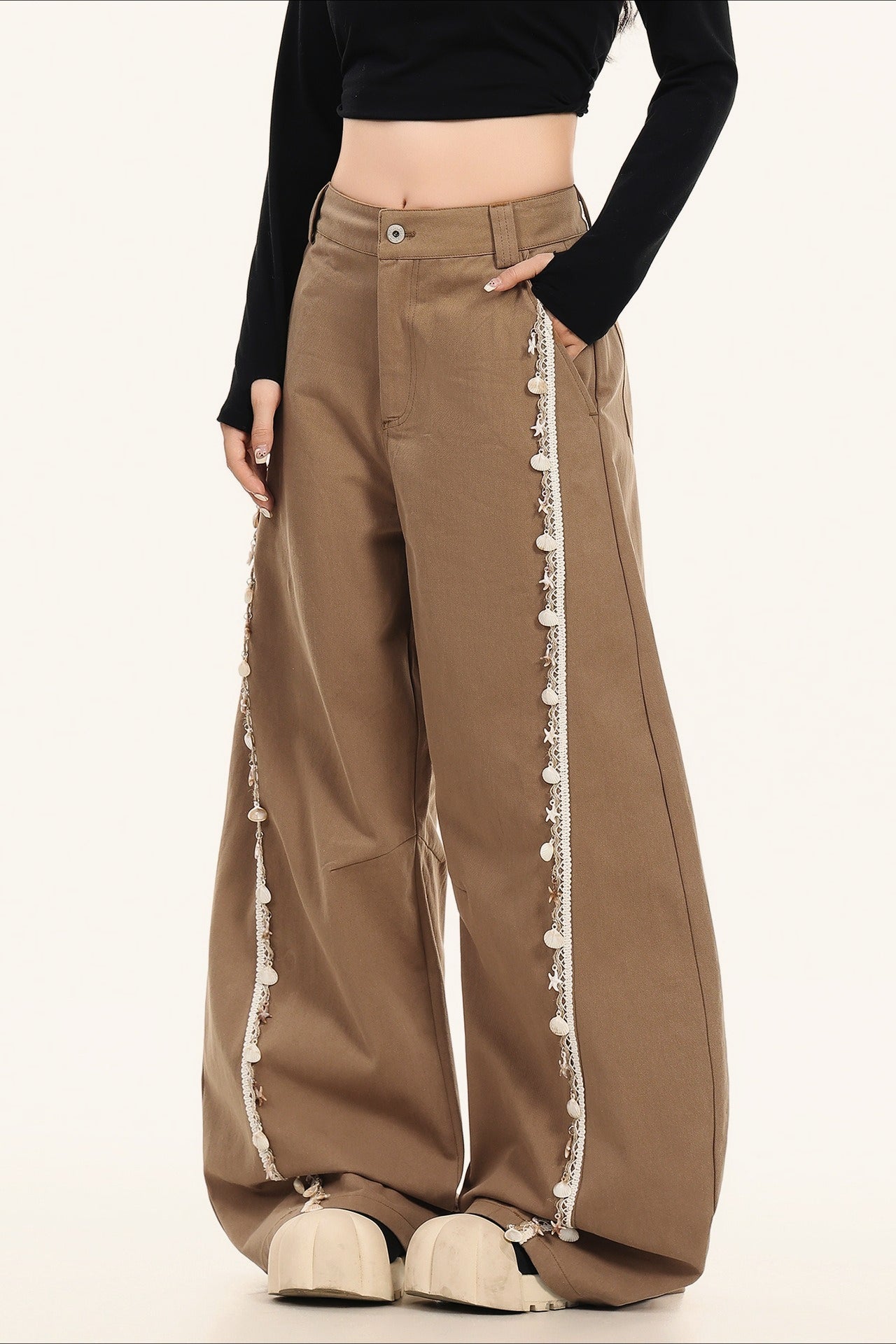 Artistic Bootcut Shell Pendant Wide Leg Pants