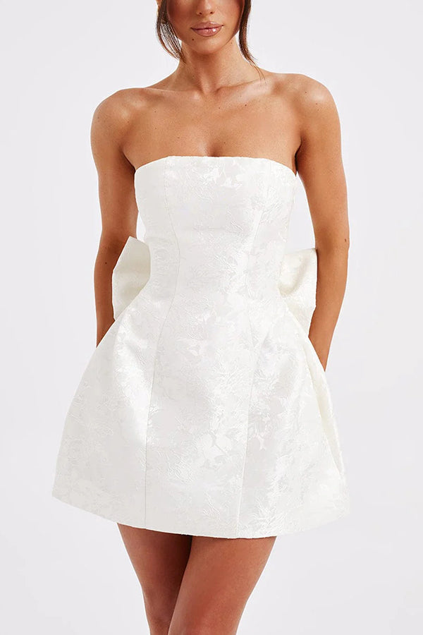 Palace Jacquard Fabric Off Shoulder Backless Lace-up Mini Dress - View 12