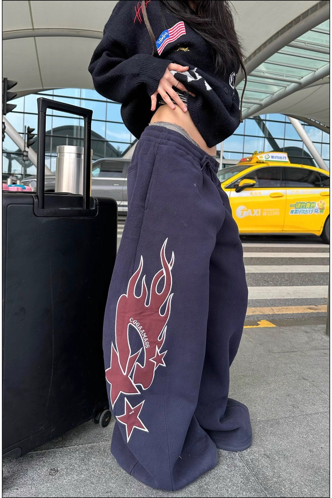 Flame Print Drawstring Waist Baggy Wide Leg Sweatpants 4