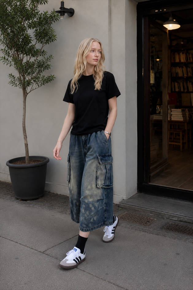 Ruched Straight-Leg Denim Jeans
