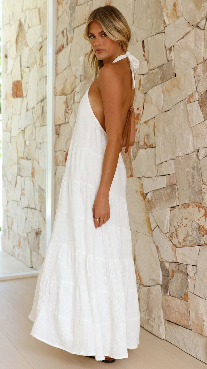 Halter Neck Tiered Crinkle Texture A-Line Maxi Summer Dress