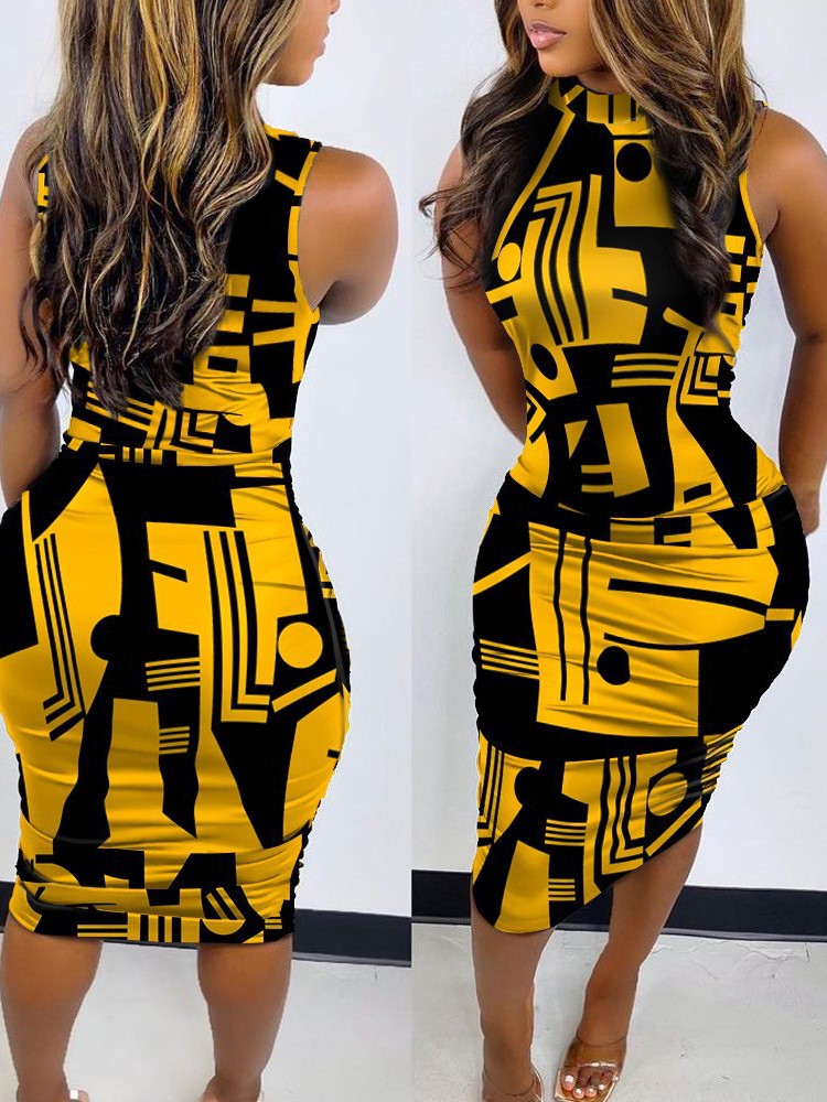 Printed Slim Fit Pullover Midi Dress