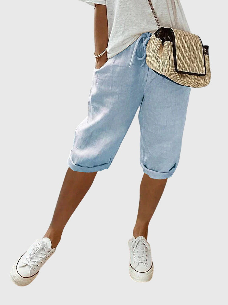 Drawstring High Waist Cuffed Bermuda Shorts