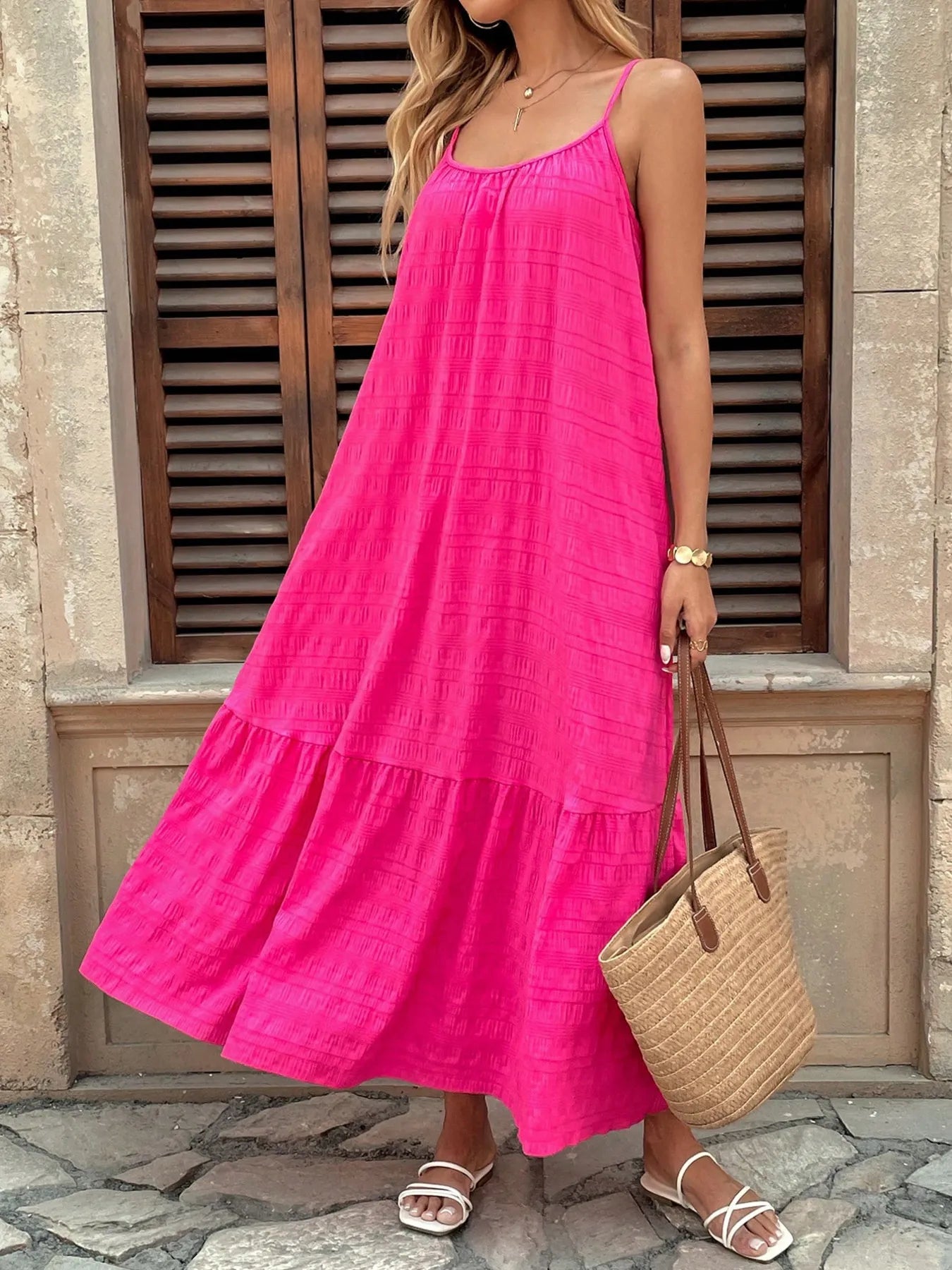 Scoop Neck Cami Maxi Dress Deep Rose