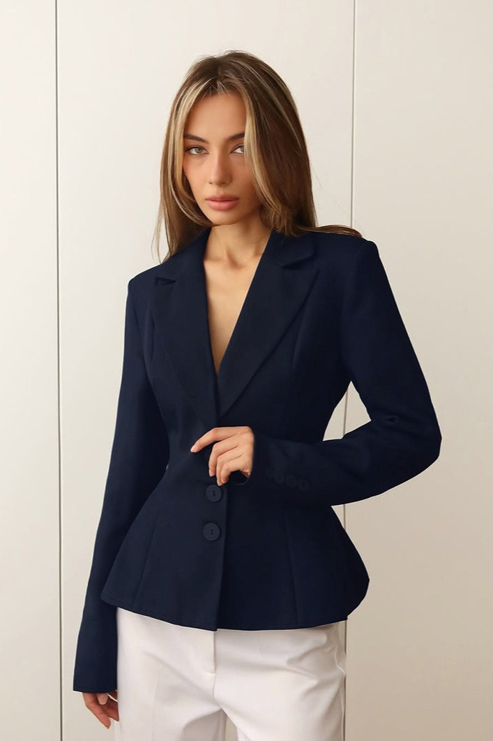 Office Elegance Pleated Waist Blazer