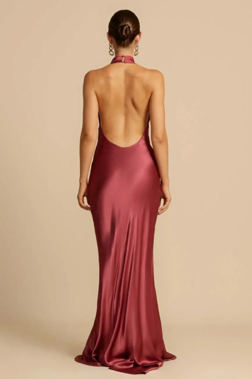 Satin Halter Neck Maxi Dress - View 9
