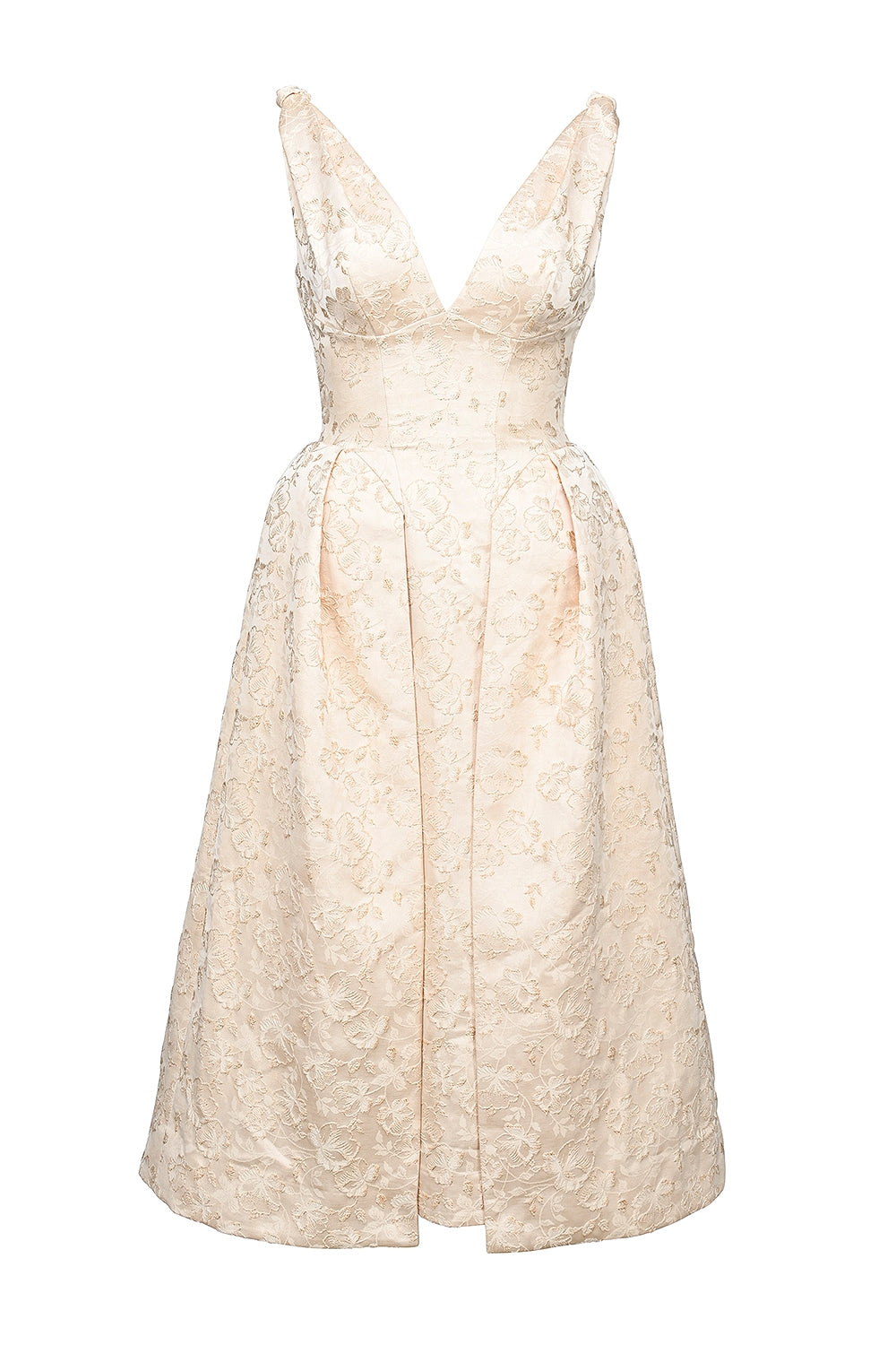Floral Jacquard Deep V-Neck Sleeveless Pleated Midi Dress 10