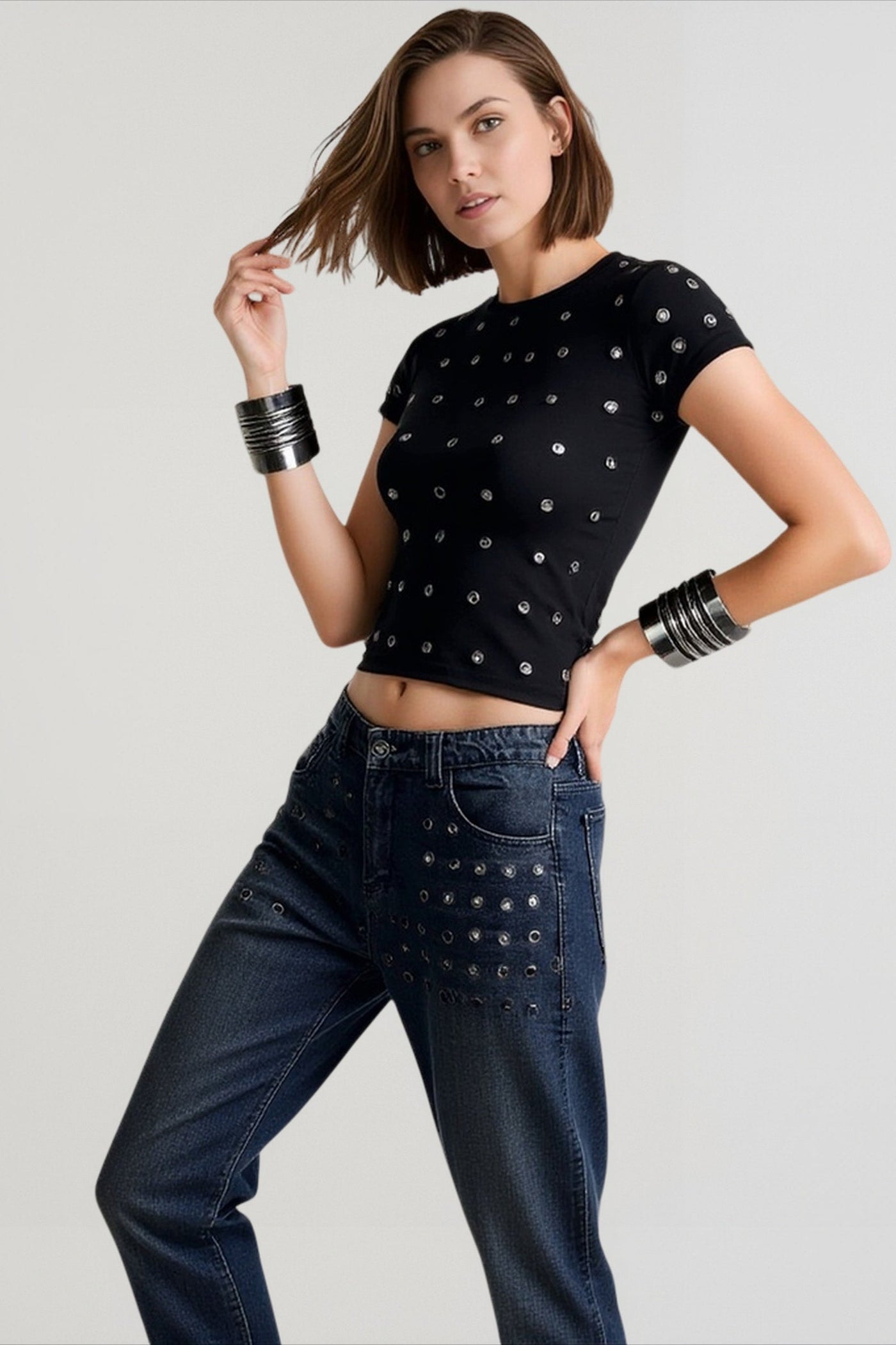 Metal Trim Fitted T-shirts