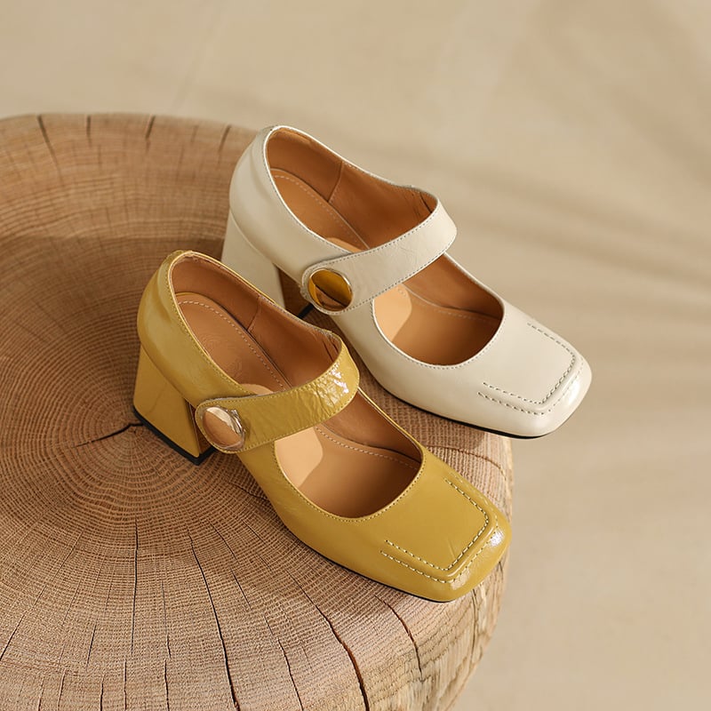 Graca Square Toe Block Heels Mary Jane Shoes