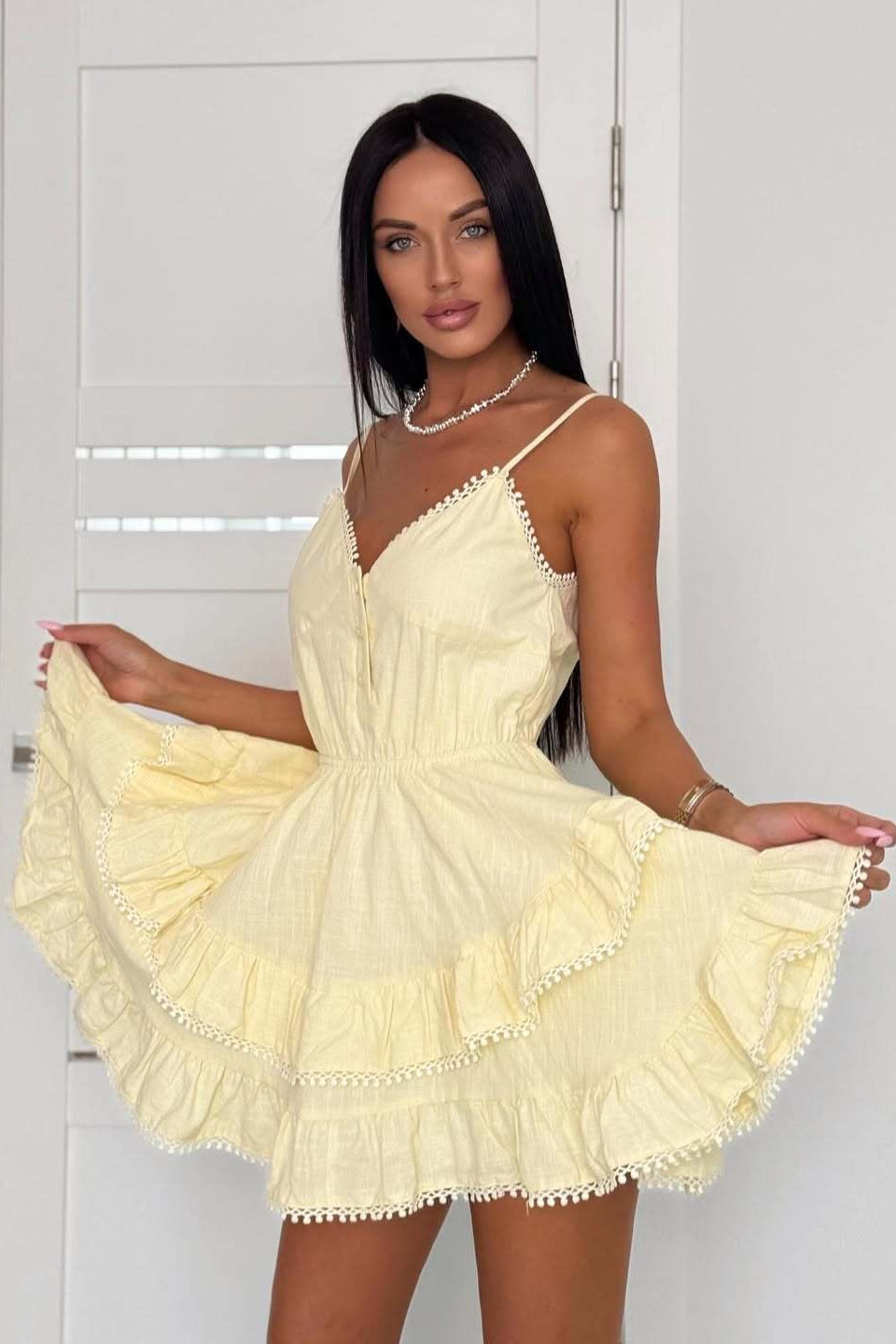 Asymmetric Cami Lace Patchwork Tie Waist Mini Dress - View 5