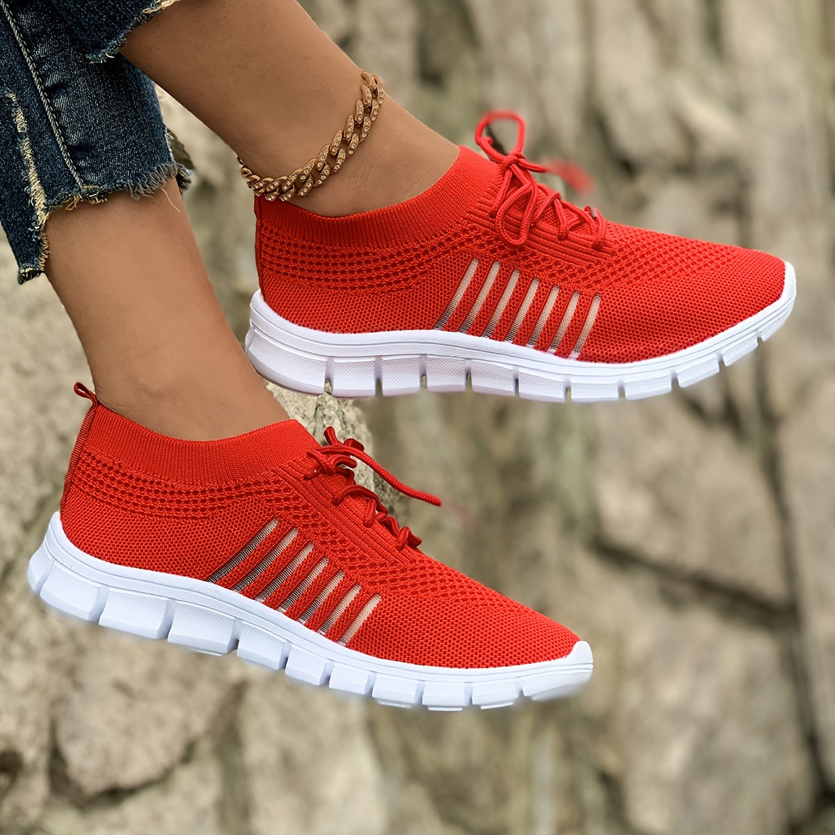Knit Mesh Lace Up Low Top Sneakers