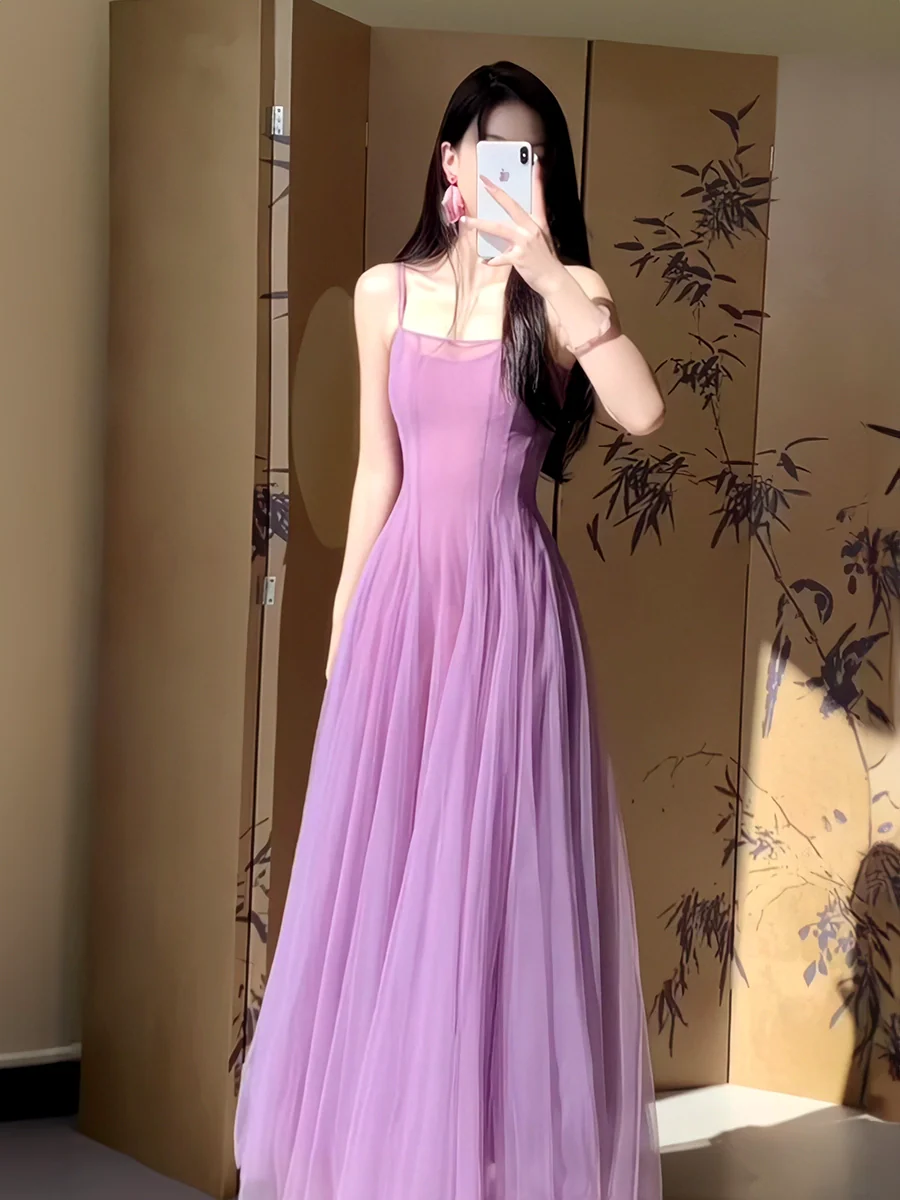 A Line Purple Tulle Long Prom Dress Sexy Evening Dresses   fg7659